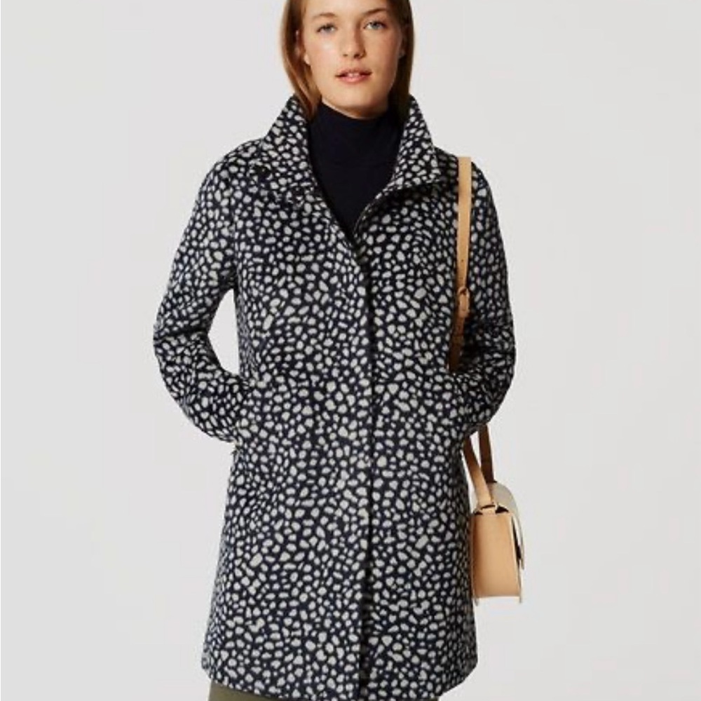 Ann Taylor Loft Women's Animal Print Long Overcoat Size S Black